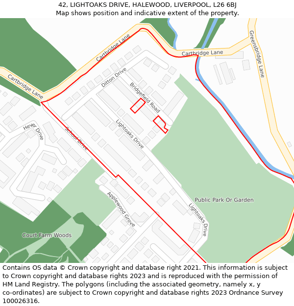 42, LIGHTOAKS DRIVE, HALEWOOD, LIVERPOOL, L26 6BJ: Location map and indicative extent of plot