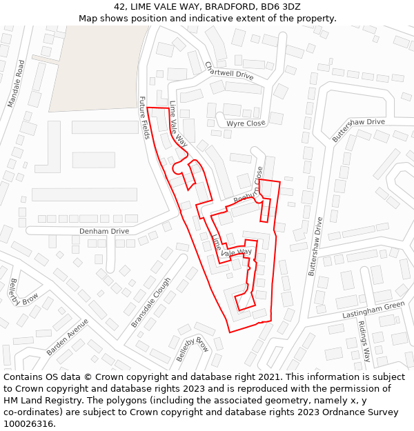 42, LIME VALE WAY, BRADFORD, BD6 3DZ: Location map and indicative extent of plot