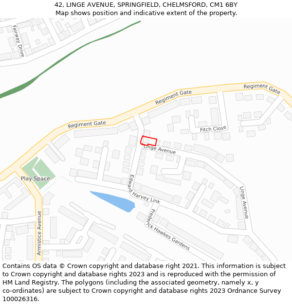 42, LINGE AVENUE, SPRINGFIELD, CHELMSFORD, CM1 6BY: Location map and indicative extent of plot