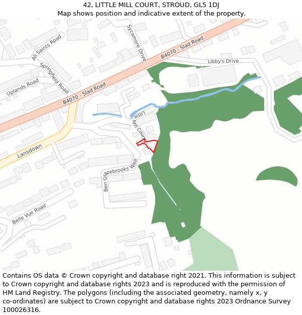 42, LITTLE MILL COURT, STROUD, GL5 1DJ: Location map and indicative extent of plot