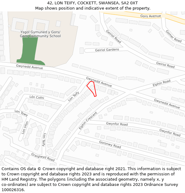 42, LON TEIFY, COCKETT, SWANSEA, SA2 0XT: Location map and indicative extent of plot