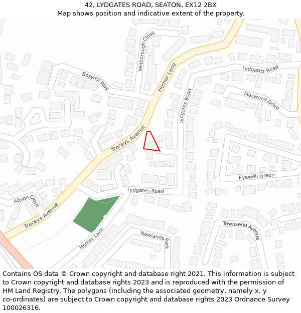42, LYDGATES ROAD, SEATON, EX12 2BX: Location map and indicative extent of plot
