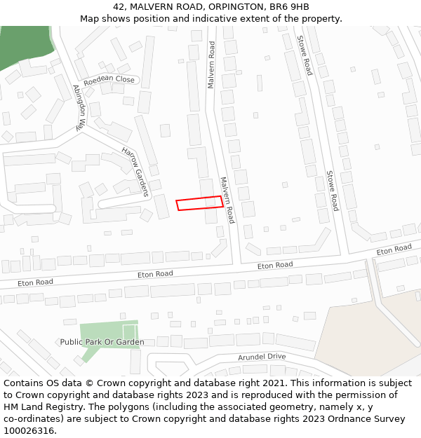 42, MALVERN ROAD, ORPINGTON, BR6 9HB: Location map and indicative extent of plot