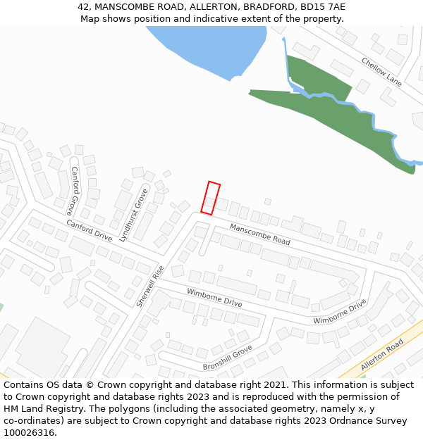 42, MANSCOMBE ROAD, ALLERTON, BRADFORD, BD15 7AE: Location map and indicative extent of plot