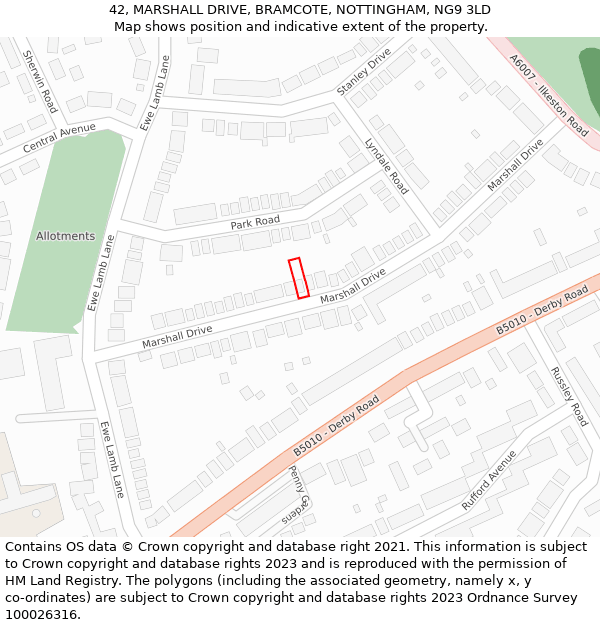 42, MARSHALL DRIVE, BRAMCOTE, NOTTINGHAM, NG9 3LD: Location map and indicative extent of plot