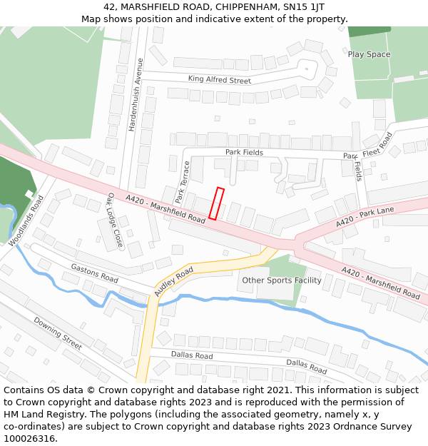 42, MARSHFIELD ROAD, CHIPPENHAM, SN15 1JT: Location map and indicative extent of plot