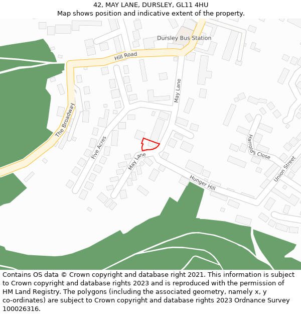 42, MAY LANE, DURSLEY, GL11 4HU: Location map and indicative extent of plot