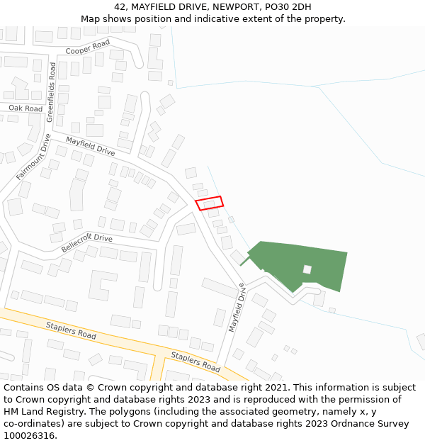 42, MAYFIELD DRIVE, NEWPORT, PO30 2DH: Location map and indicative extent of plot