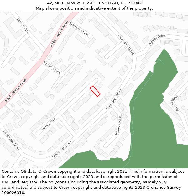 42, MERLIN WAY, EAST GRINSTEAD, RH19 3XG: Location map and indicative extent of plot