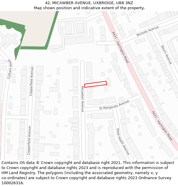 42, MICAWBER AVENUE, UXBRIDGE, UB8 3NZ: Location map and indicative extent of plot