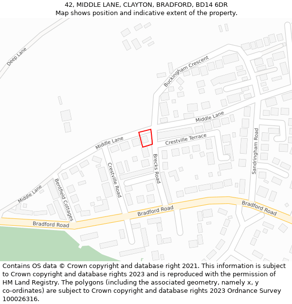 42, MIDDLE LANE, CLAYTON, BRADFORD, BD14 6DR: Location map and indicative extent of plot