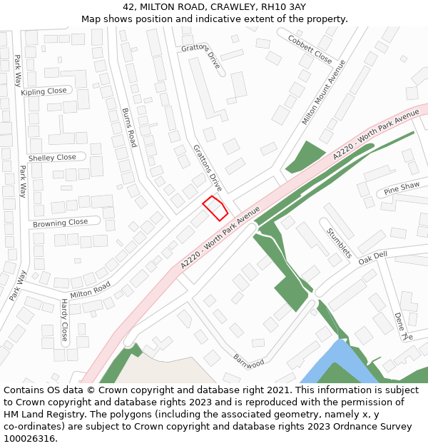 42, MILTON ROAD, CRAWLEY, RH10 3AY: Location map and indicative extent of plot