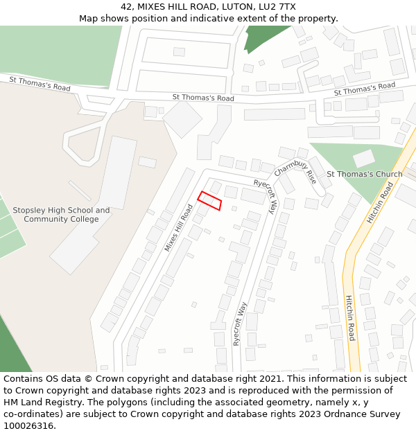 42, MIXES HILL ROAD, LUTON, LU2 7TX: Location map and indicative extent of plot