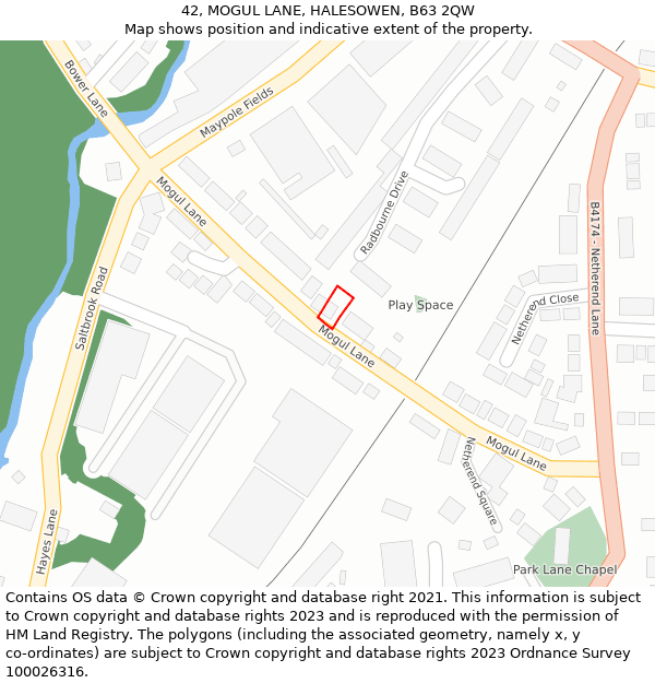 42, MOGUL LANE, HALESOWEN, B63 2QW: Location map and indicative extent of plot