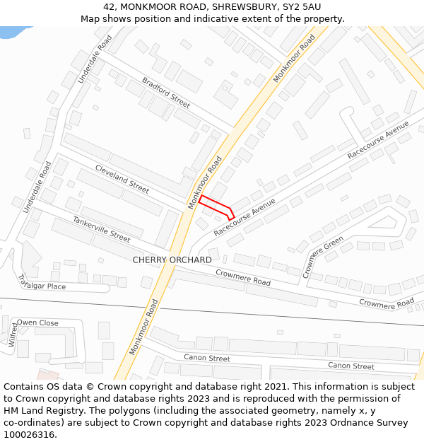 42, MONKMOOR ROAD, SHREWSBURY, SY2 5AU: Location map and indicative extent of plot