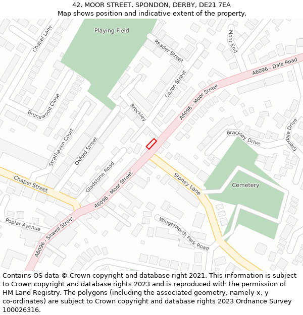 42, MOOR STREET, SPONDON, DERBY, DE21 7EA: Location map and indicative extent of plot