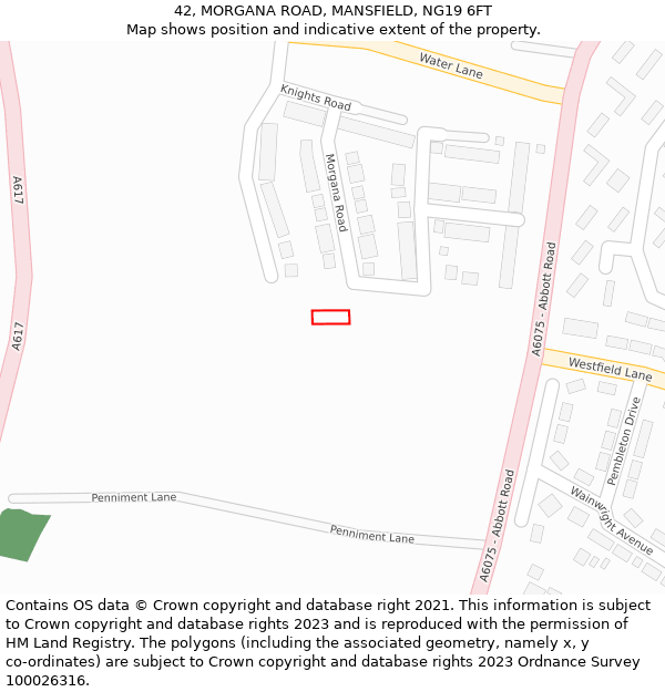 42, MORGANA ROAD, MANSFIELD, NG19 6FT: Location map and indicative extent of plot