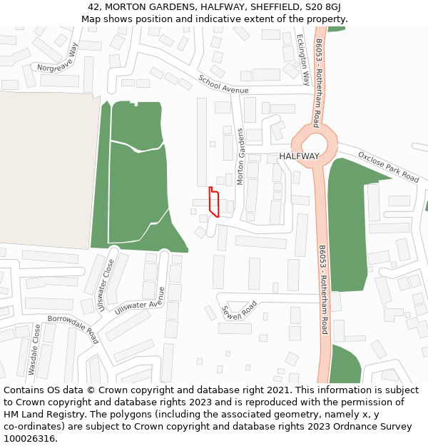 42, MORTON GARDENS, HALFWAY, SHEFFIELD, S20 8GJ: Location map and indicative extent of plot