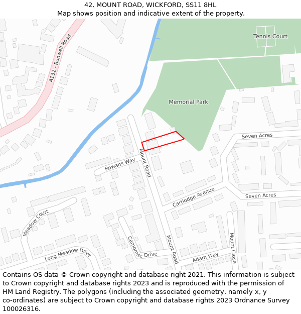 42, MOUNT ROAD, WICKFORD, SS11 8HL: Location map and indicative extent of plot