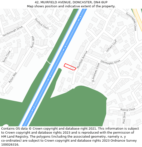 42, MUIRFIELD AVENUE, DONCASTER, DN4 6UP: Location map and indicative extent of plot