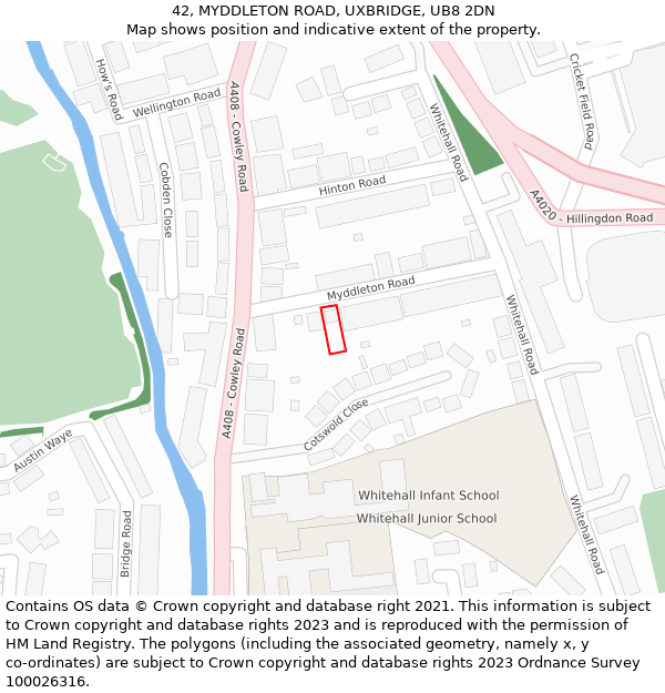 42, MYDDLETON ROAD, UXBRIDGE, UB8 2DN: Location map and indicative extent of plot