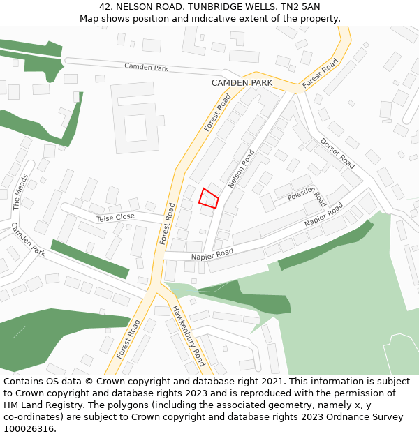 42, NELSON ROAD, TUNBRIDGE WELLS, TN2 5AN: Location map and indicative extent of plot
