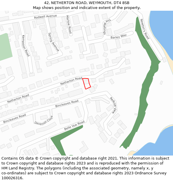 42, NETHERTON ROAD, WEYMOUTH, DT4 8SB: Location map and indicative extent of plot