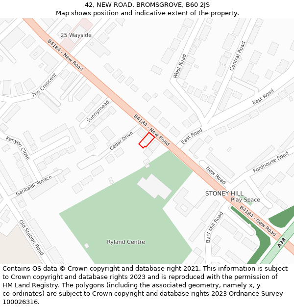 42, NEW ROAD, BROMSGROVE, B60 2JS: Location map and indicative extent of plot