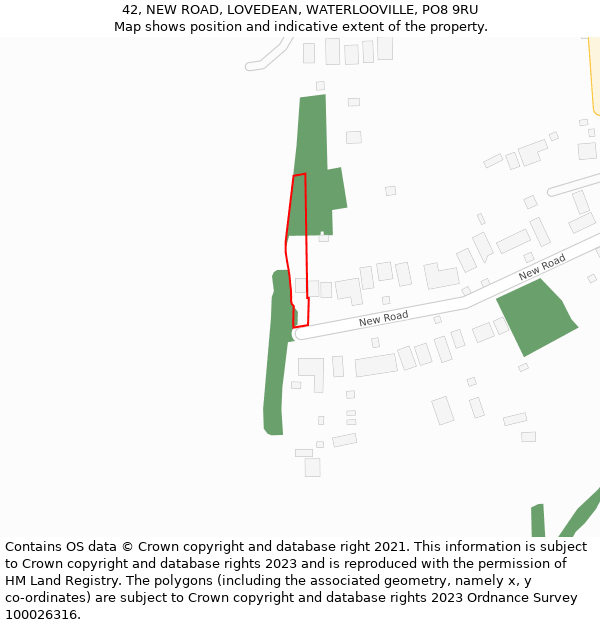 42, NEW ROAD, LOVEDEAN, WATERLOOVILLE, PO8 9RU: Location map and indicative extent of plot