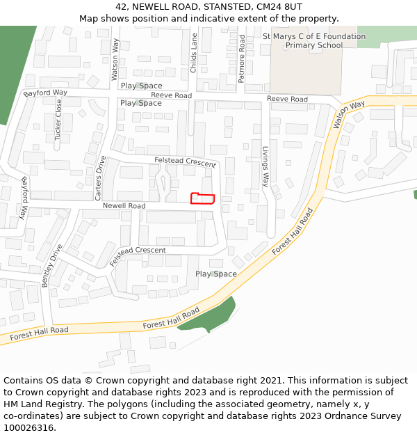 42, NEWELL ROAD, STANSTED, CM24 8UT: Location map and indicative extent of plot