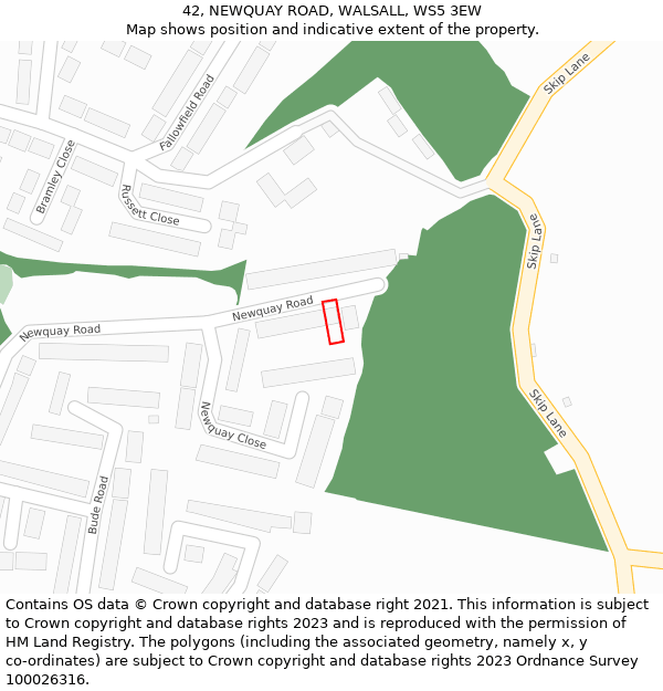 42, NEWQUAY ROAD, WALSALL, WS5 3EW: Location map and indicative extent of plot