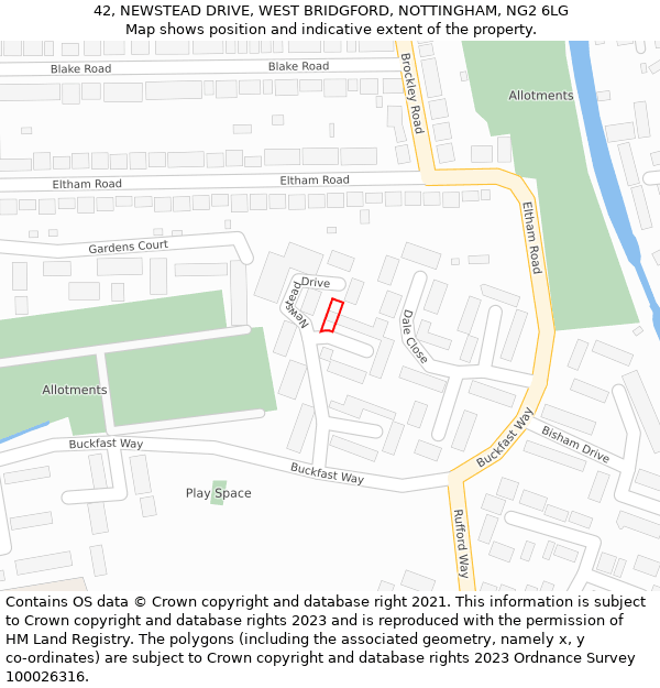 42, NEWSTEAD DRIVE, WEST BRIDGFORD, NOTTINGHAM, NG2 6LG: Location map and indicative extent of plot