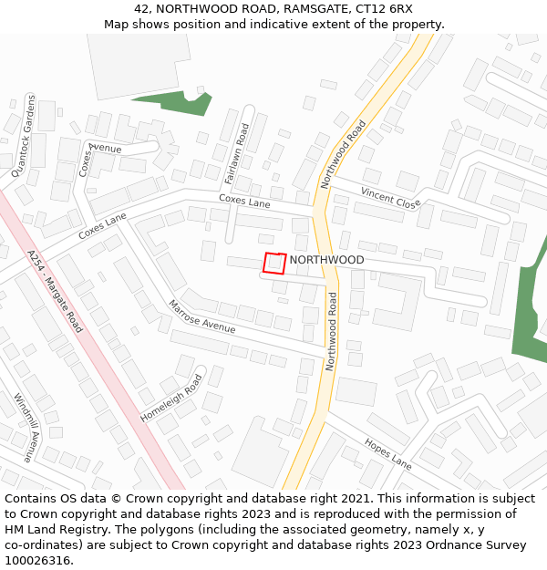 42, NORTHWOOD ROAD, RAMSGATE, CT12 6RX: Location map and indicative extent of plot