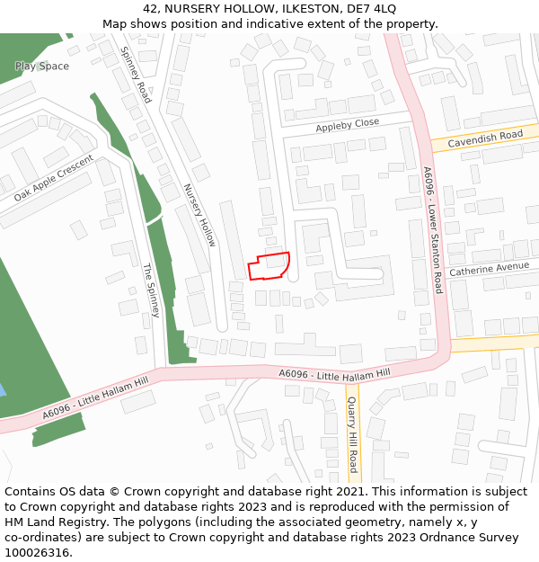 42, NURSERY HOLLOW, ILKESTON, DE7 4LQ: Location map and indicative extent of plot