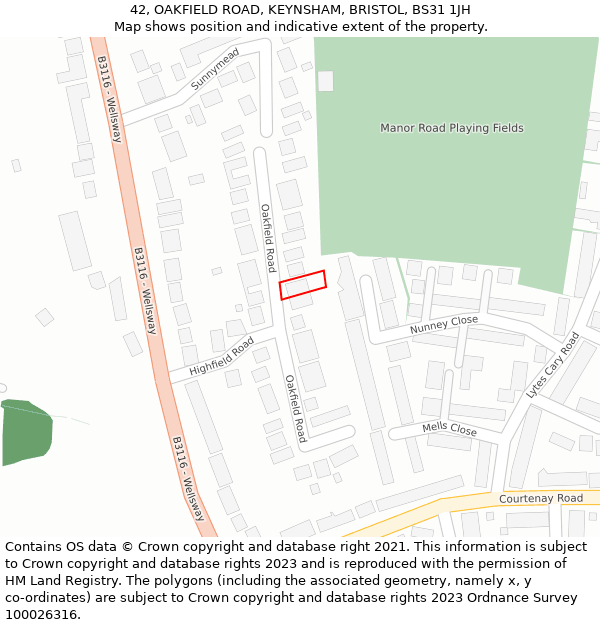 42, OAKFIELD ROAD, KEYNSHAM, BRISTOL, BS31 1JH: Location map and indicative extent of plot