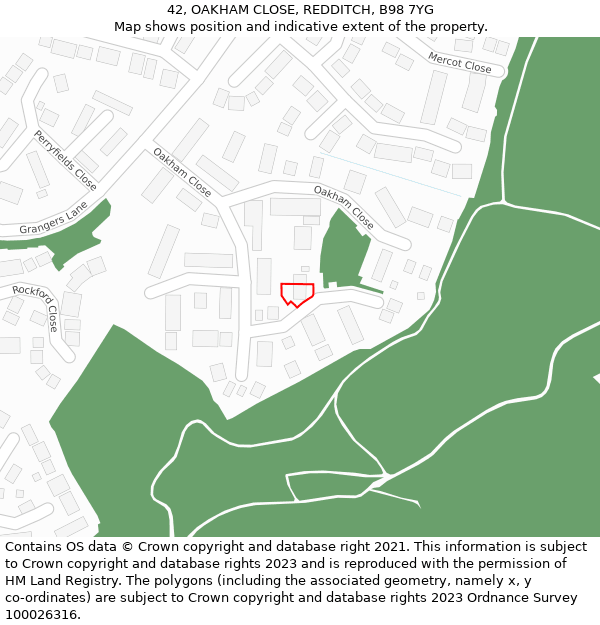 42, OAKHAM CLOSE, REDDITCH, B98 7YG: Location map and indicative extent of plot
