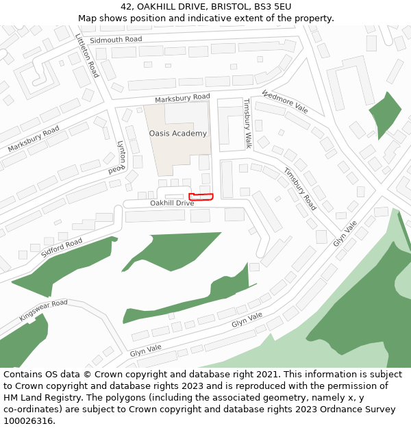 42, OAKHILL DRIVE, BRISTOL, BS3 5EU: Location map and indicative extent of plot