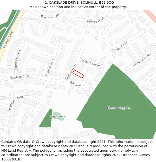 42, OAKSLADE DRIVE, SOLIHULL, B92 9QG: Location map and indicative extent of plot