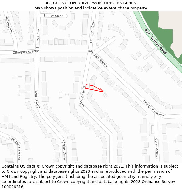 42, OFFINGTON DRIVE, WORTHING, BN14 9PN: Location map and indicative extent of plot