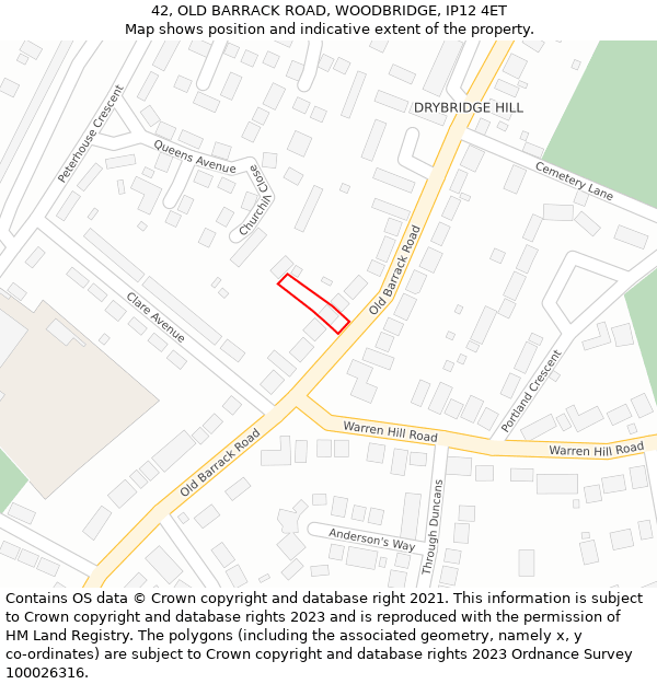 42, OLD BARRACK ROAD, WOODBRIDGE, IP12 4ET: Location map and indicative extent of plot