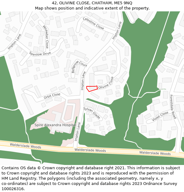 42, OLIVINE CLOSE, CHATHAM, ME5 9NQ: Location map and indicative extent of plot