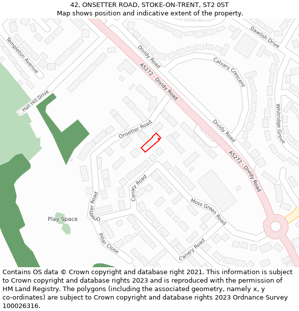 42, ONSETTER ROAD, STOKE-ON-TRENT, ST2 0ST: Location map and indicative extent of plot