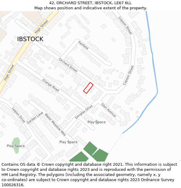 42, ORCHARD STREET, IBSTOCK, LE67 6LL: Location map and indicative extent of plot