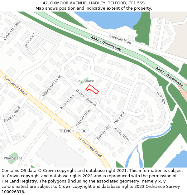 42, OXMOOR AVENUE, HADLEY, TELFORD, TF1 5SS: Location map and indicative extent of plot