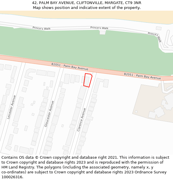 42, PALM BAY AVENUE, CLIFTONVILLE, MARGATE, CT9 3NR: Location map and indicative extent of plot