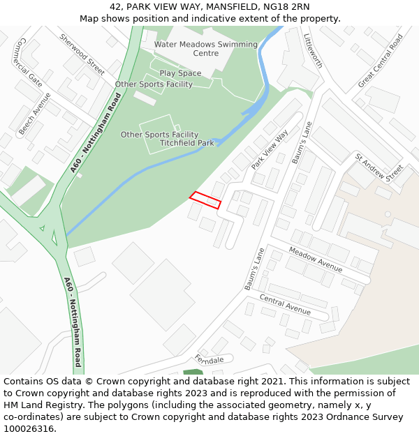 42, PARK VIEW WAY, MANSFIELD, NG18 2RN: Location map and indicative extent of plot