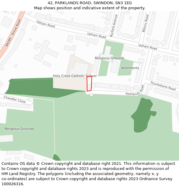 42, PARKLANDS ROAD, SWINDON, SN3 1EG: Location map and indicative extent of plot