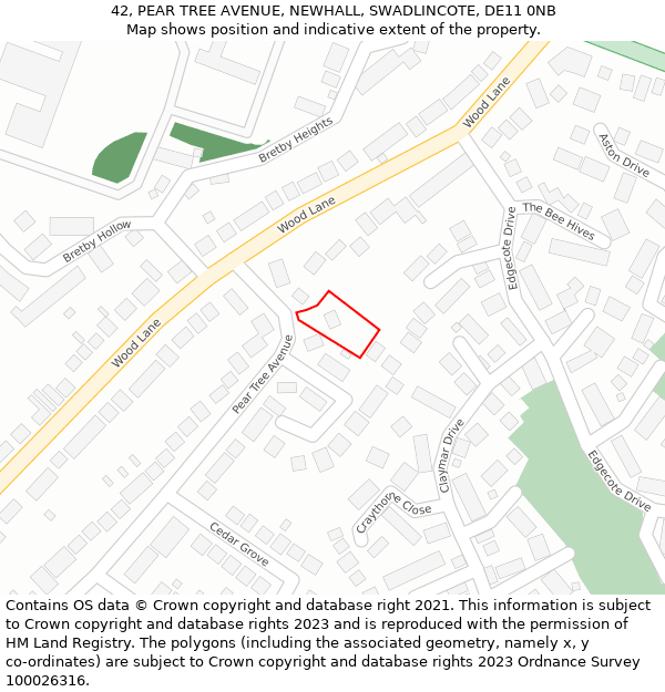 42, PEAR TREE AVENUE, NEWHALL, SWADLINCOTE, DE11 0NB: Location map and indicative extent of plot