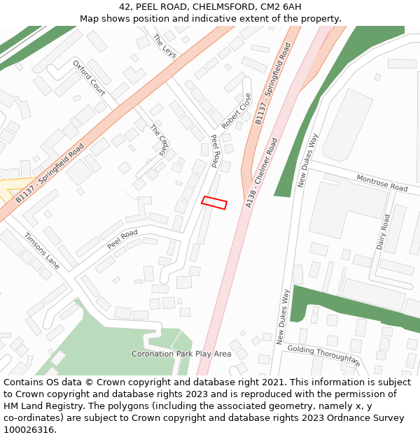 42, PEEL ROAD, CHELMSFORD, CM2 6AH: Location map and indicative extent of plot