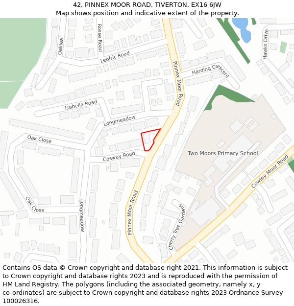 42, PINNEX MOOR ROAD, TIVERTON, EX16 6JW: Location map and indicative extent of plot